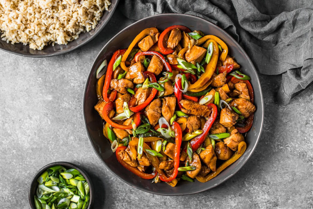 Vegetable noodles in skillet
